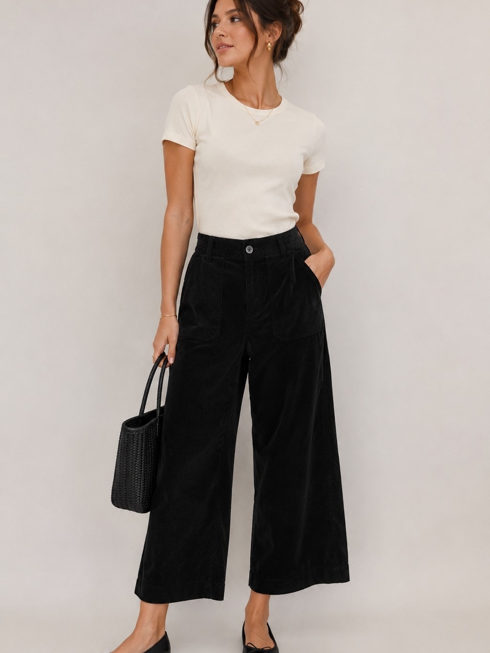 Matty M Black Wide-Leg Corduroy Pants